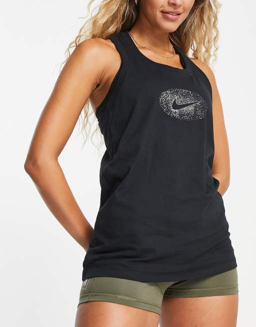 Nike Training – One Dri-FIT – Czarny podkoszulek z brokatowym nadrukiem