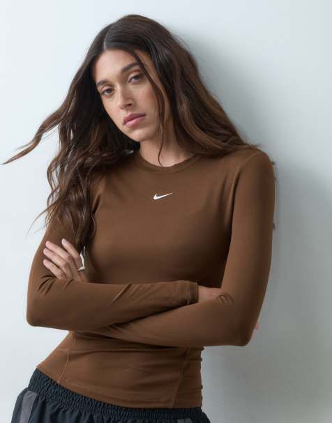 Nike Training One Dri-FIT fitted long sleeve top in brown - view 1