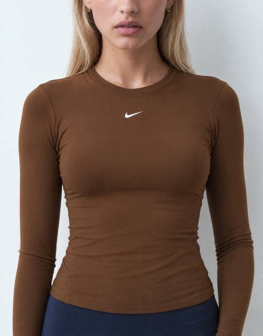 Nike Training One Dri-FIT fitted long sleeve top in brown, 6 of 10