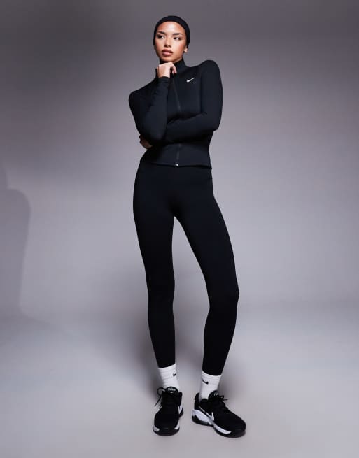 Nike Training One Dri-FIT full zip fitted long sleeve top in black, 3 of 4