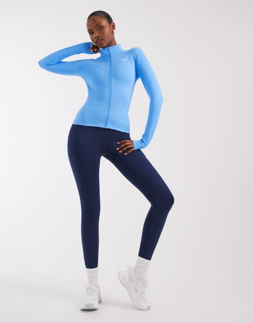 Nike Training One Dri-FIT full zip fitted long sleeve top in blue, 2 of 4