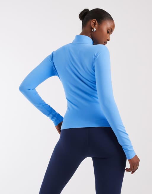Nike Training One Dri-FIT full zip fitted long sleeve top in blue, 4 of 4