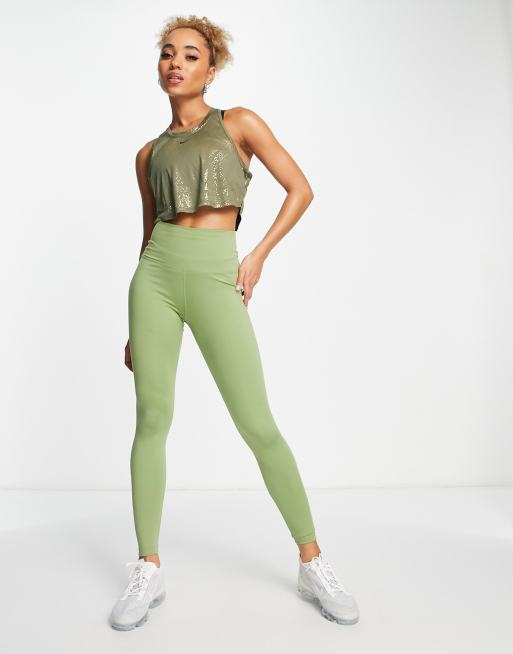 Nike Training One Dri-FIT glitter printed cropped t-shirt in khaki