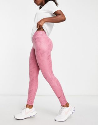 Nike Training One Dri-FIT glitter printed mid rise leggings in pink - ASOS Price Checker
