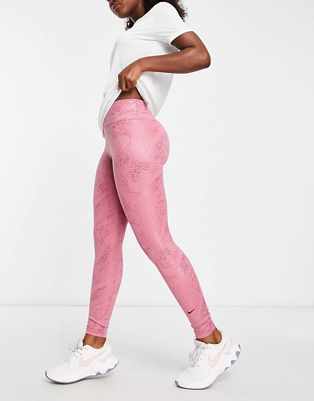 Nike Training - one dri-fit glitter printed mid rise leggings in pink