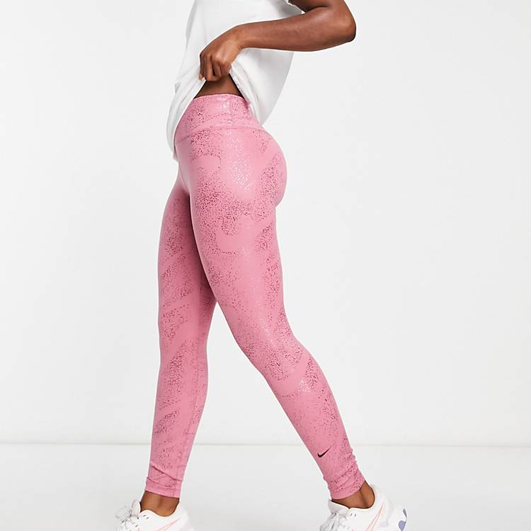 Nike Training One Dri-FIT glitter printed mid rise leggings in pink