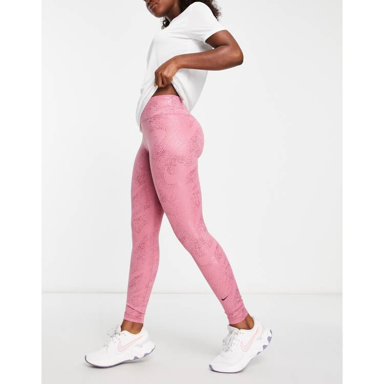 Nike Training One Dri-FIT glitter printed mid rise leggings in pink