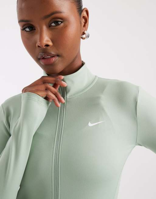 Nike Training – One – Dri-FIT – Grön, figursydd topp med långa ärmar och dragkedja, 2 av 4