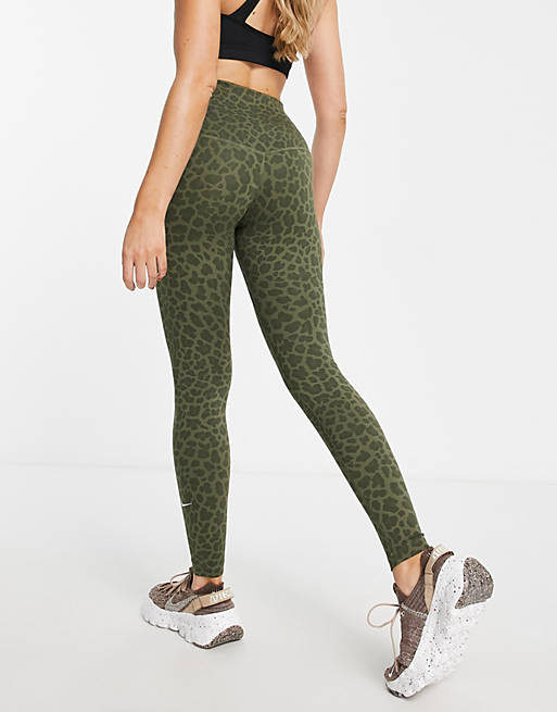 Nike Training One Dri-FIT high rise leopard print leggings in khaki