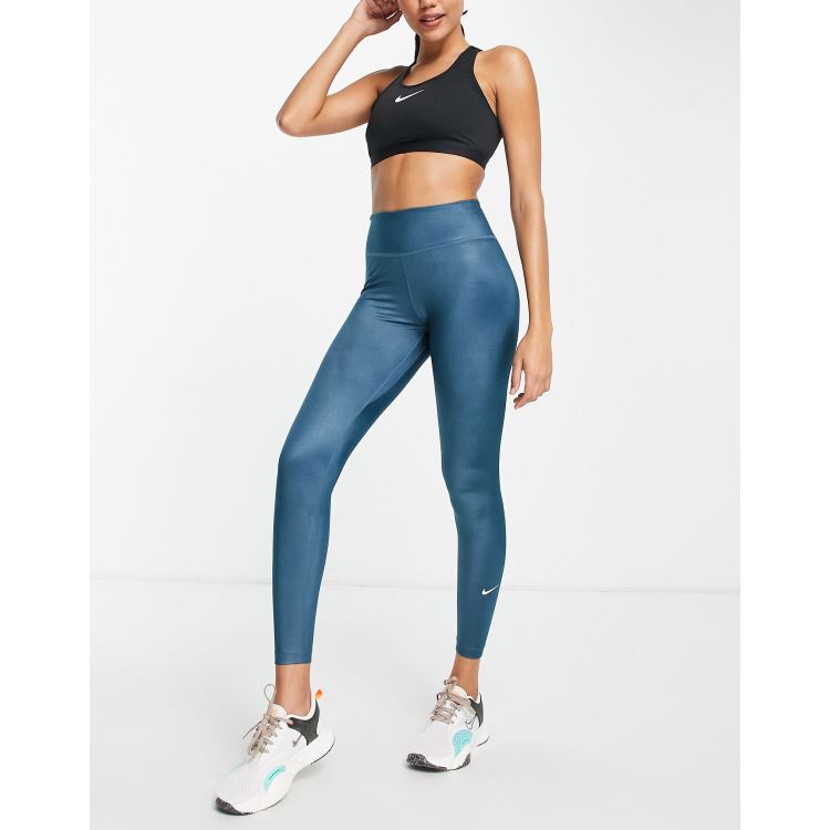 Nike Training One Dri-FIT high shine leggings in blue