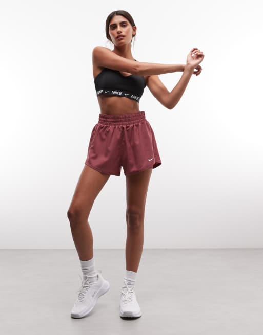 Nike Training One Dri-FIT high waisted 3 inch 2 in 1 shorts in pink, 2 of 5