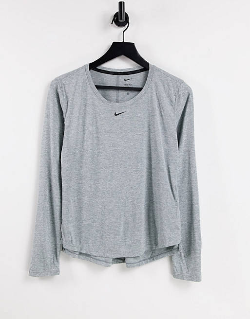 Women Nike Training One Dri-Fit long sleeve t-shirt in grey marl 