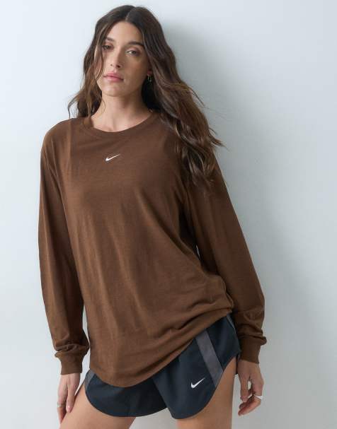 Nike Training One Dri-FIT relaxed long sleeve top in brown