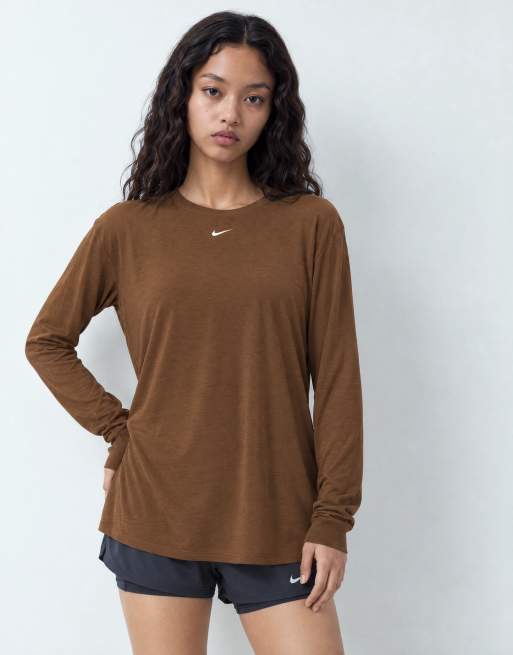 Nike Training One Dri-FIT relaxed long sleeve top in brown, 9 of 9