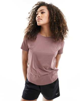 Nike Training - One Dri-Fit - Schmal geschnittenes T-Shirt in Smokey Mauve-Neutral