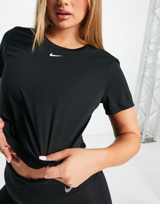 Nike One Dri-fit Short Sleeve Standard Crop Top In Black