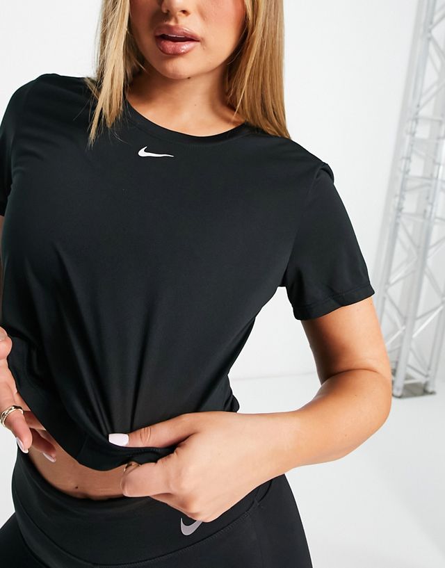Nike Training One Dri-FIT short sleeve standard crop top in black