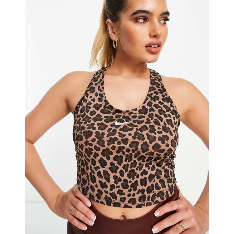 Nike Training One Dri FIT slim leopard print vest top in brown