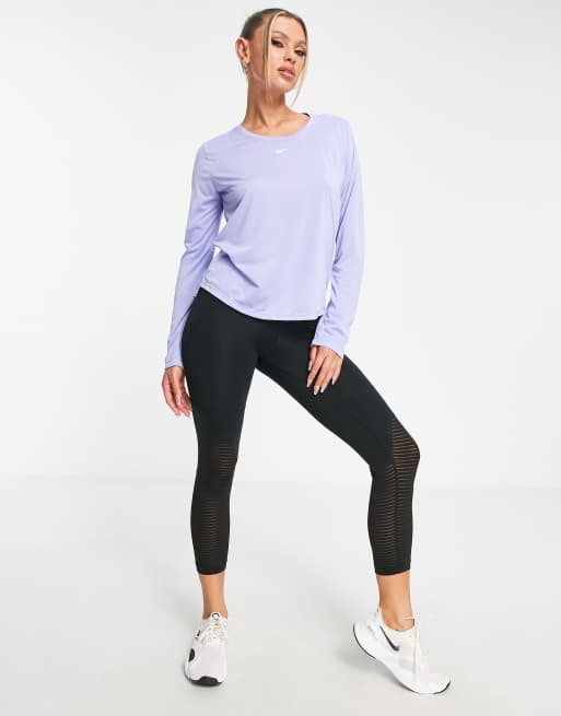 Nike Training - One Dri-FIT - T-shirt met standaard pasvorm en lange mouwen in lila, 4 van 4