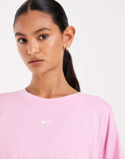 Nike Training One Dri-FIT t-shirt with key hole detail in pink, 3 of 4