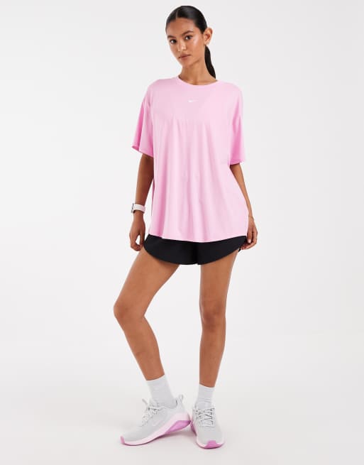Nike Training One Dri-FIT t-shirt with key hole detail in pink, 4 of 4