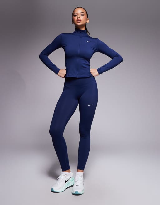 Nike Training – One Dri-FIT – Tailliertes, langärmliges Oberteil in Marineblau mit durchgehendem Reißverschluss, 3 von 4