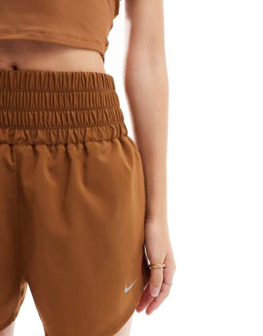 Nike Training One high rise 3 inch shorts in tan, 3 of 5