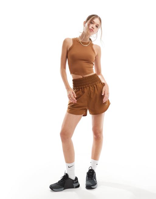 Nike Training One high rise 3 inch shorts in tan, 4 of 5