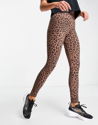 Nike Training - One - Leggings con stampa leopardata glitterata, colore marrone