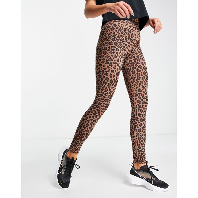 Activewear Donna Nike Training - One - Leggings con stampa leopardata glitterata, colore marrone
