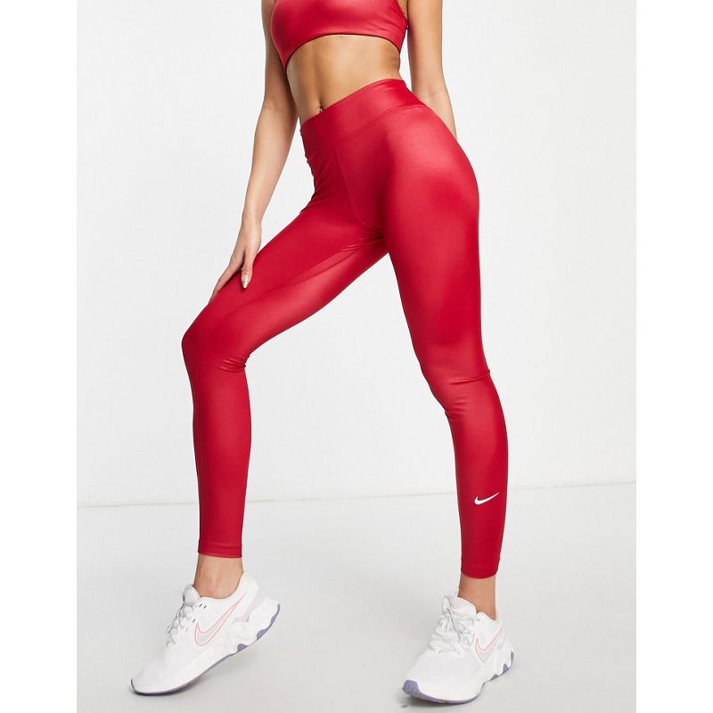 Donna Activewear Nike Training - One - Leggings lucidi a vita medio alta, colore rosa scuro 