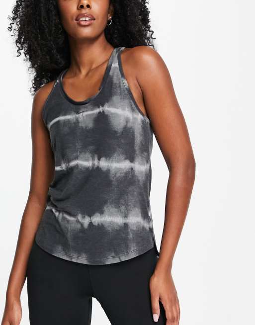 Nike Training - One Luxe Dri-FIT - Top senza maniche standard, colore grigio scuro tie-dye 