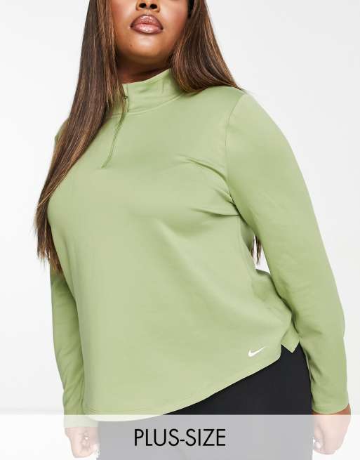 Nike Training One Plus Therma FIT long sleeve half zip top in sage