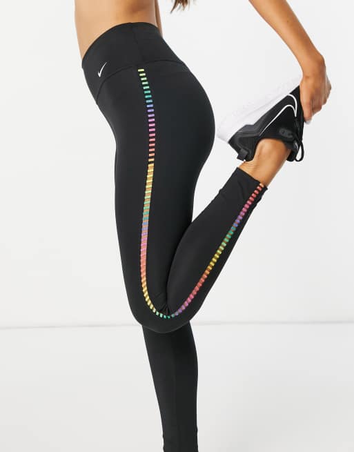 Nike One Women Rainbow Ladder Mid-Rise Training Cropped Leggings  (DA0844-010) XS 