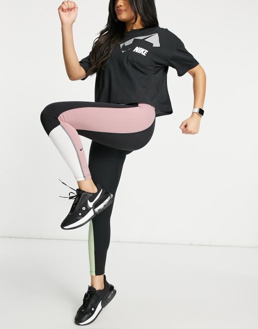 Nike Training – One Sculpt – Obcisłe legginsy z blokami kolorów, o długości 7/8
