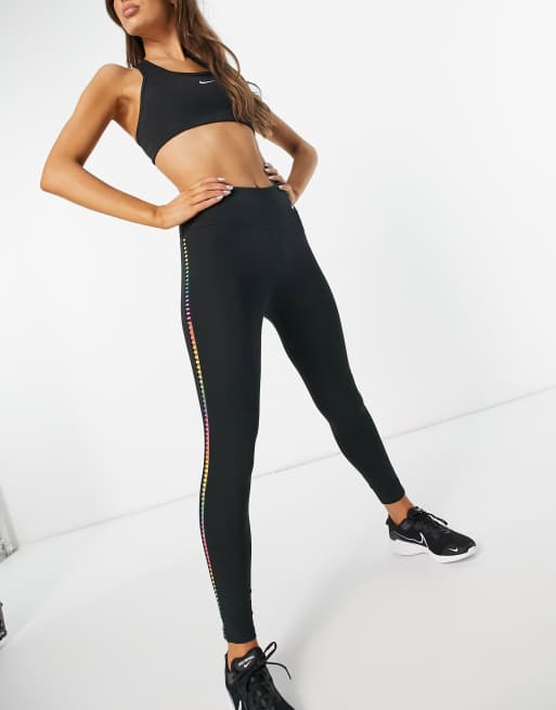 Nike Training – One – Svarta ankellånga leggings med stegvis regnbågsfärgad detalj, 4 av 4