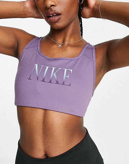 Nike Training One Swoosh Dri-FIT mid support sports bra in purple