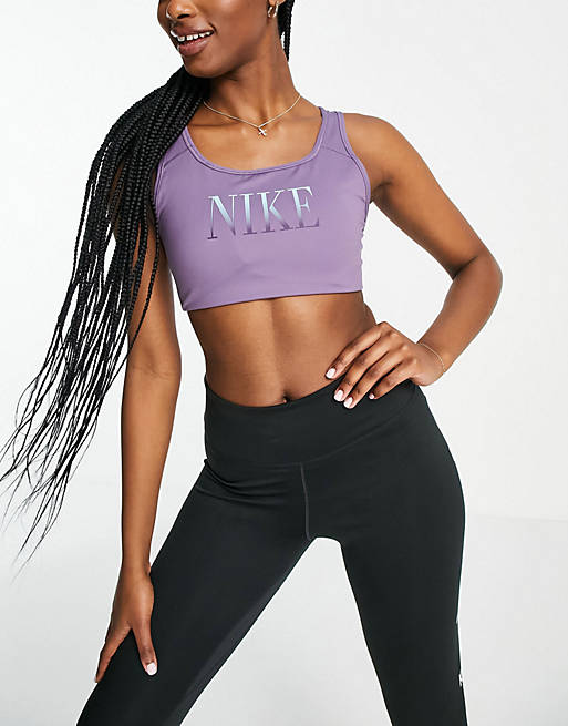 Nike Training One Swoosh Dri-FIT mid support sports bra in purple