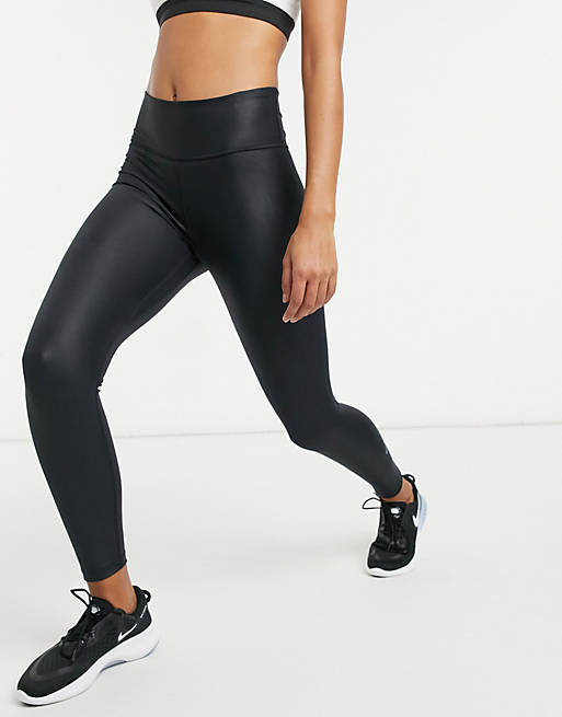 Nike Training One textured faux leather 7/8 leggings in black | ASOS