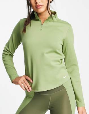 Nike Training One Therma-FIT standard half zip top in green - ASOS Price Checker
