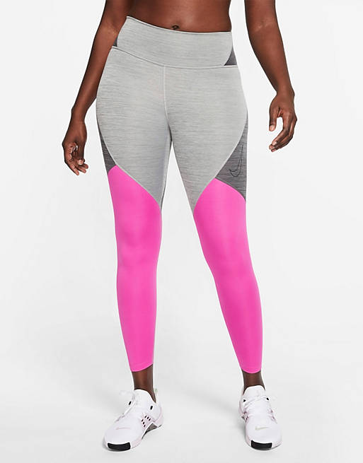 explode Dazzling leakage Nike Training one tight color block leggings in gray and pink | ASOS
