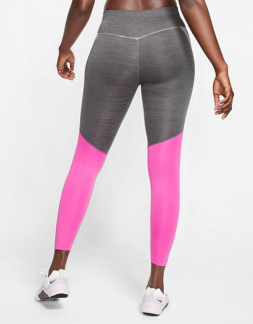 Nike Training one tight color block leggings in gray and pink