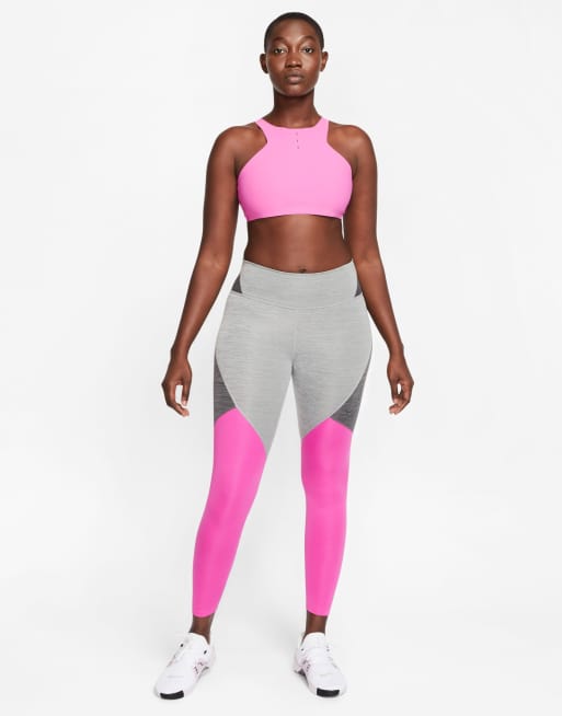 Nike Training one tight color block leggings in gray and pink