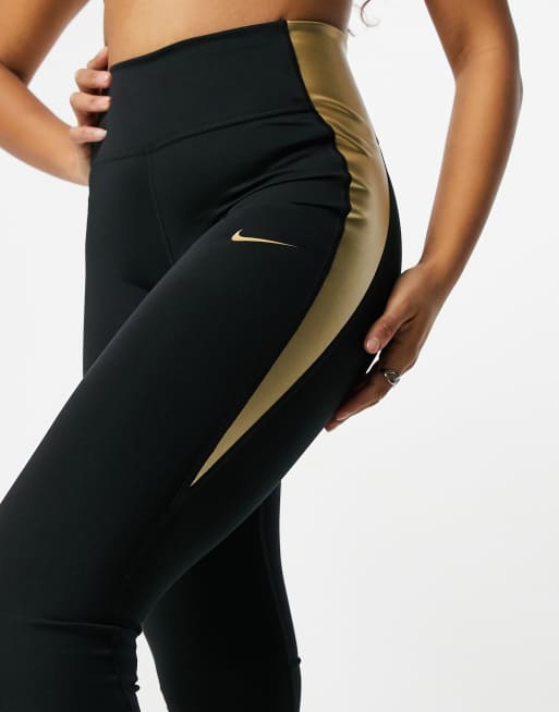 Nike Training one tight leggings in black and gold