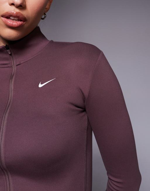 Nike Training - One - Top ajusté à manches longues et fermeture éclair en tissu Dri-FIT - Violet foncé, 2 de 4