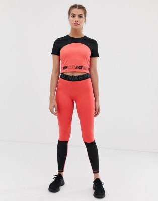 nike training colourblock legging in red