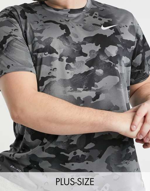 Nike Training Plus all-over camo print t-shirt in gray