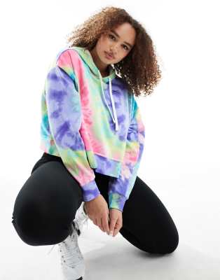 Plus Dri-FIT fleece tie dye hoodie in multi-Pink