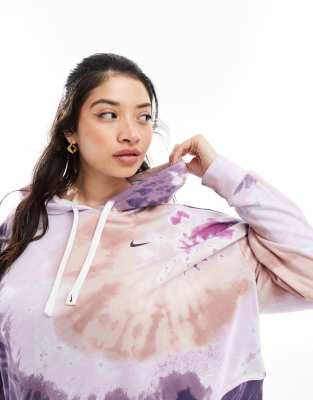 Plus Dri-FIT fleece tie dye hoodie in purple and multi