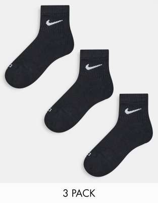 Nike Plus Everyday Cushioned 3 Pack Unisex Ankle Socks In Black In Black